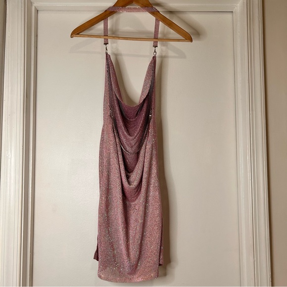 Custom Made Halter Dress With Pink Shimmering Rhinestones - Size 2 - Picture 6 of 16